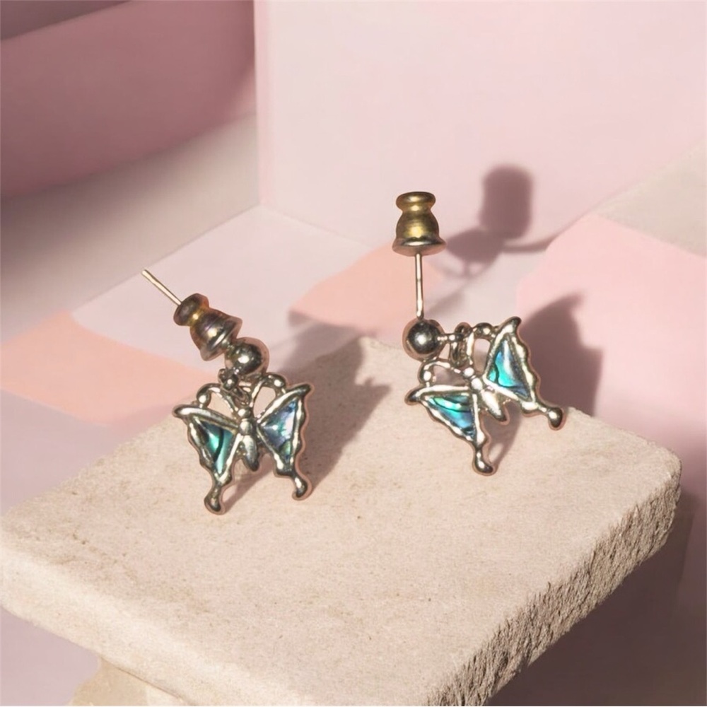 Vintage Abalone shell butterfly stud dangle earrings